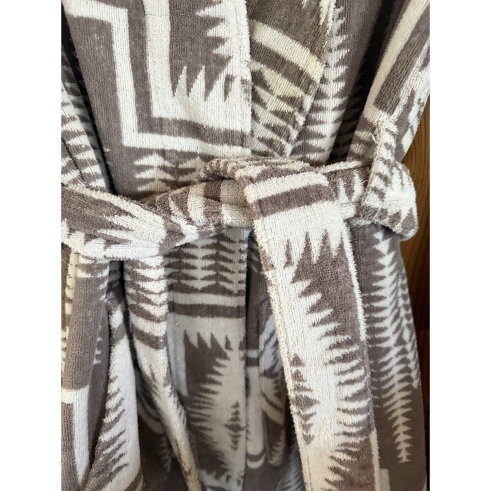 Pendleton Grey Harding Robe Women Aztec Pockets Tie XS-S Cozy Warm Hood - Picture 6 of 7